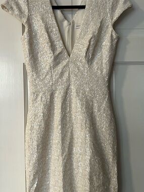 Dress the Population Ivory Sequin V-Neck Midi Dress